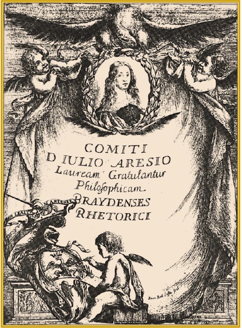 Valorizzazione dellandito di passaggio al piano terra di Palazzo Arese Borromeo con allestimento di effigi a stampa di personaggi di Casa Arese e Borromeo