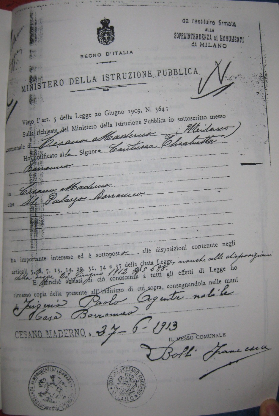 Notifica vincolo 1913